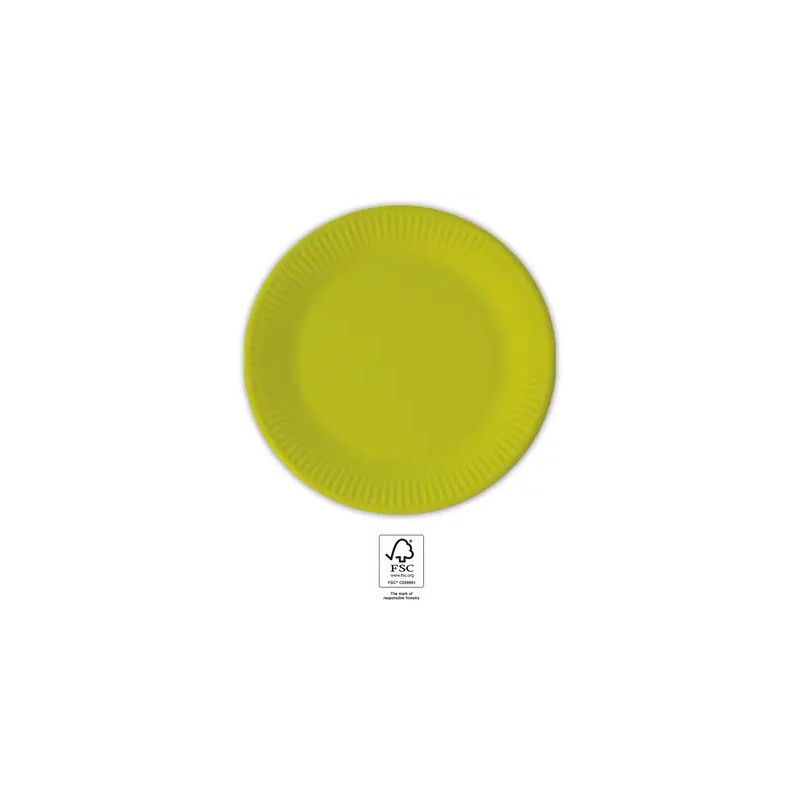 Assiette en carton unicolore vert citron, vert, 8 pièces, 20 cm, FSC