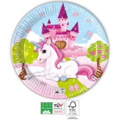 Lot de 8 assiettes en carton Château de licorne 23 cm FSC