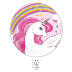 Assiettes en carton aux couleurs de l'arc-en-ciel Licorne 8 pièces 20 cm FSC