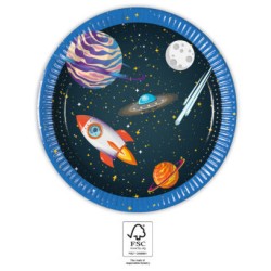 Lot de 8 assiettes en carton FSC de 20 cm Motif fusée spatiale