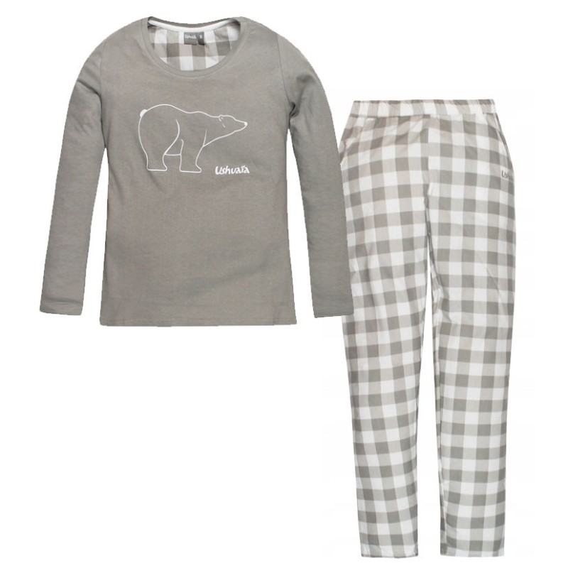 Pyjama femme Ushuaia gris à carreaux et ours polaire gris S-XXL