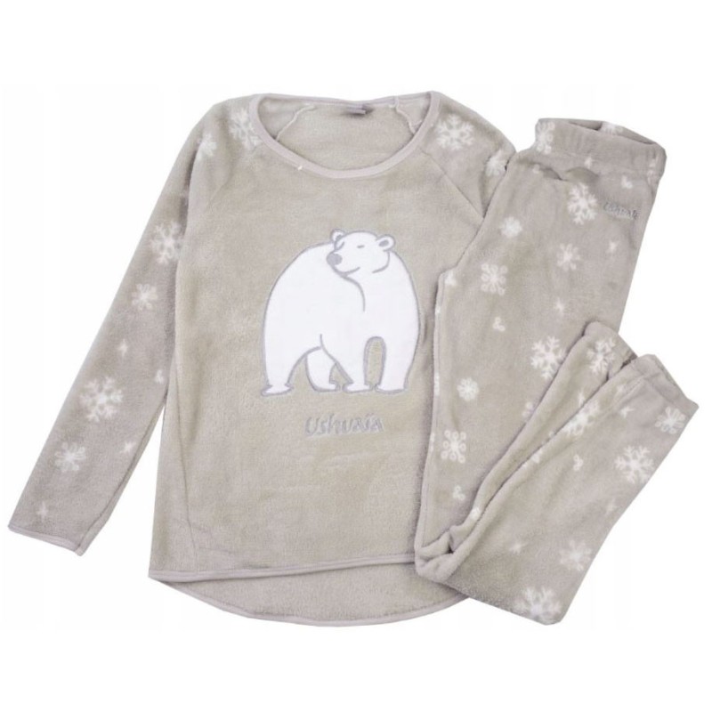 Ushuaia Grey Fluffy Women's Long Plush Pajamas Polar Bear S-XXL