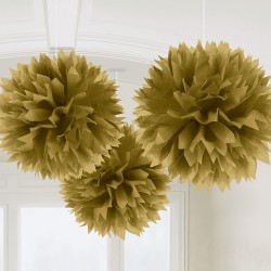 Colour Gold Gold Hanging Pom Pom Decoration Set of 3