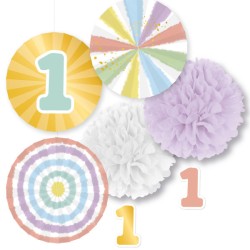 Baby Rainbow First Birthday Hanging Decoration, set of 5