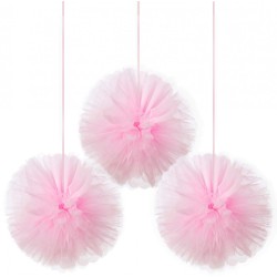 Colour Hanging Tulle Pom Pom Pink Decoration Set of 3