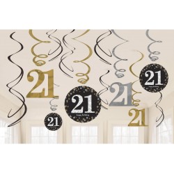 Lot de 12 décorations de rubans dorés pour anniversaire Happy Birthday 21