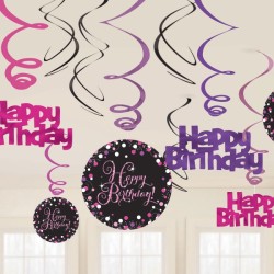 Happy Birthday Pink Happy Birthday ribbon decoration set of 12