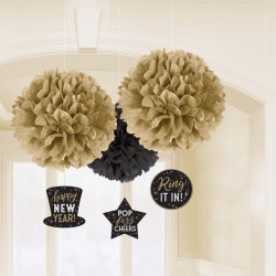 Happy New Year Happy New Year Hanging Pom Pom Decoration 6 pcs