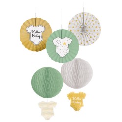 Baby Gold Hello hanging decoration, set of 5