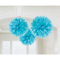 Décoration à pompons à suspendre de couleur bleu caraïbe, lot de 3