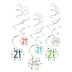 Happy Birthday Confetti Happy Birthday 21 Ribbon Decoration Set 6 pcs