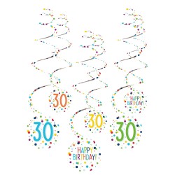 Happy Birthday Confetti Happy Birthday 30 Ribbon Decoration Set, 6 pcs