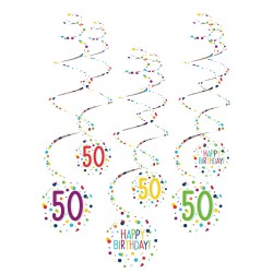 Happy Birthday Confetti Happy Birthday 50 Ribbon Decoration Set, 6 pcs