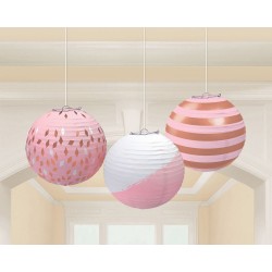 Lot de 3 lanternes colorées en or rose 24 cm