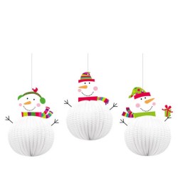 Christmas Snowman, 3D Hanging Decoration 3 pcs