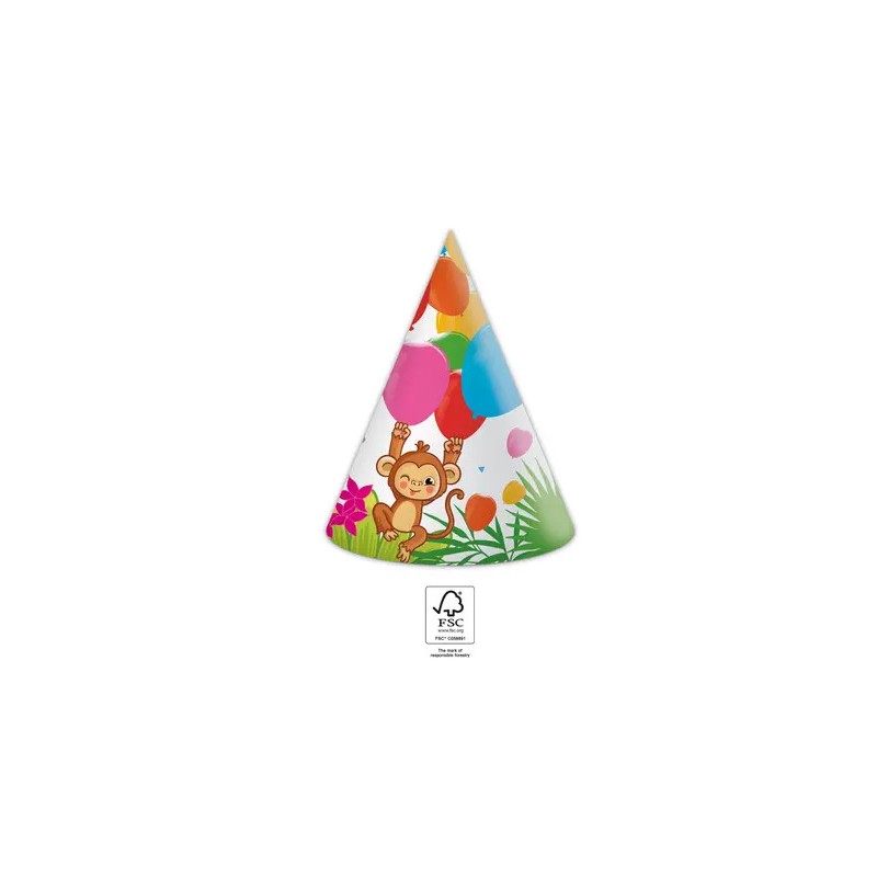 Jungle Balloons party hat, 6 pcs FSC