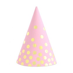 Colour Pink with Gold Dots, Pink Party Hat, 6 pcs