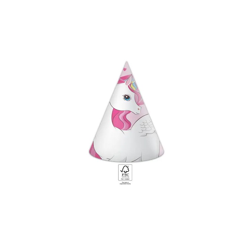 Unicorn Rainbow Colors party hat, cocked hat 6 pcs FSC