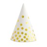 Colour White with Gold Dots, White party hat, 6 pcs