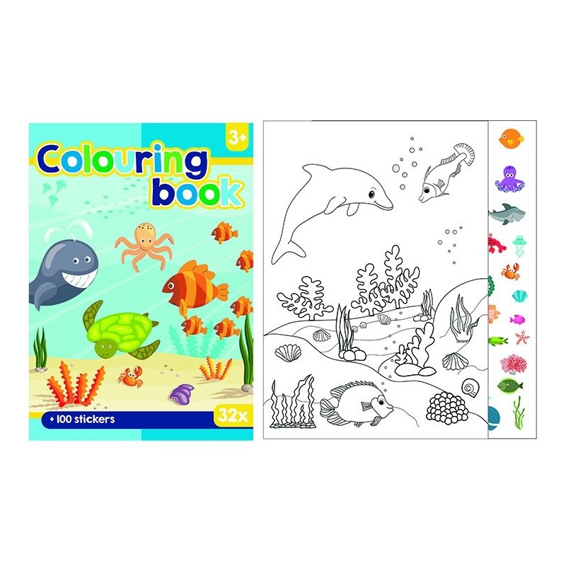 Ocean coloring book with stickers 32 pages