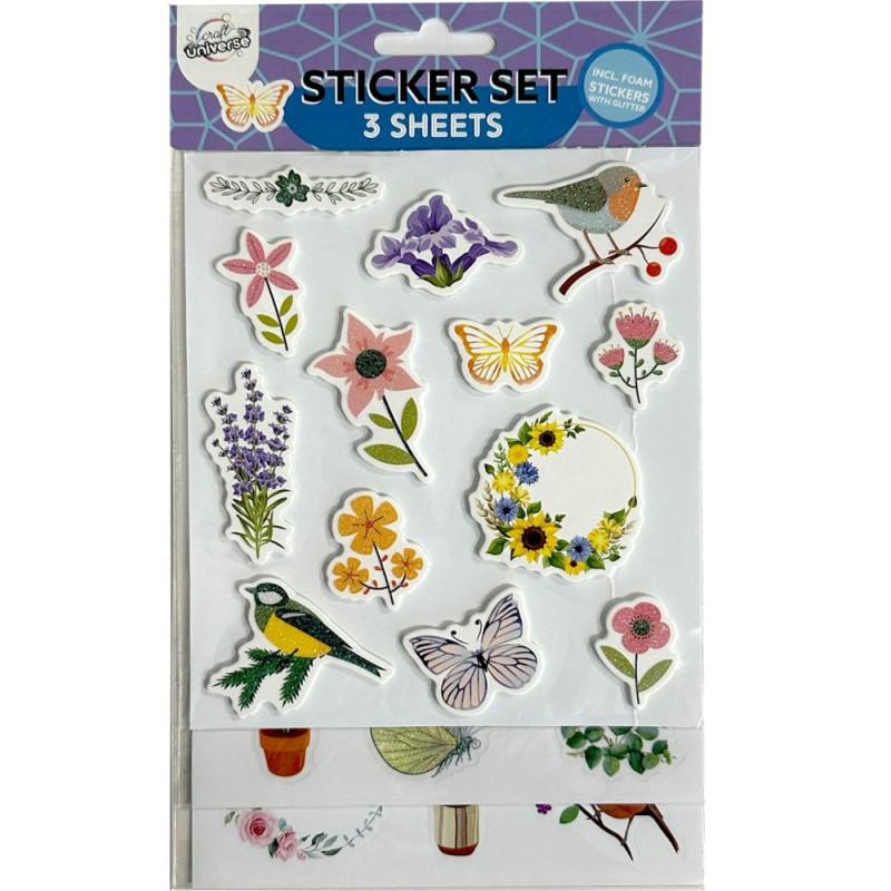 Spring Birds glitter sticker set 3 sheets