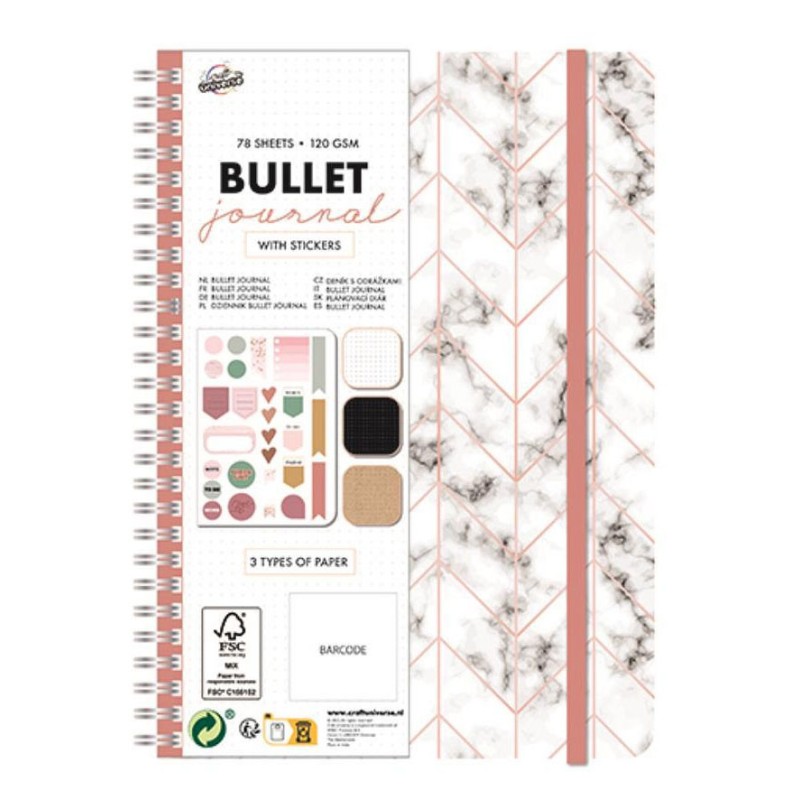 Colour Bullet Journal, Marble Patterned Planner Notebook A5 with Stickers