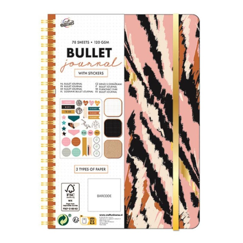 Colour Bullet Journal, Tiger Stripes Patterned Planner Notebook A5 with Stickers