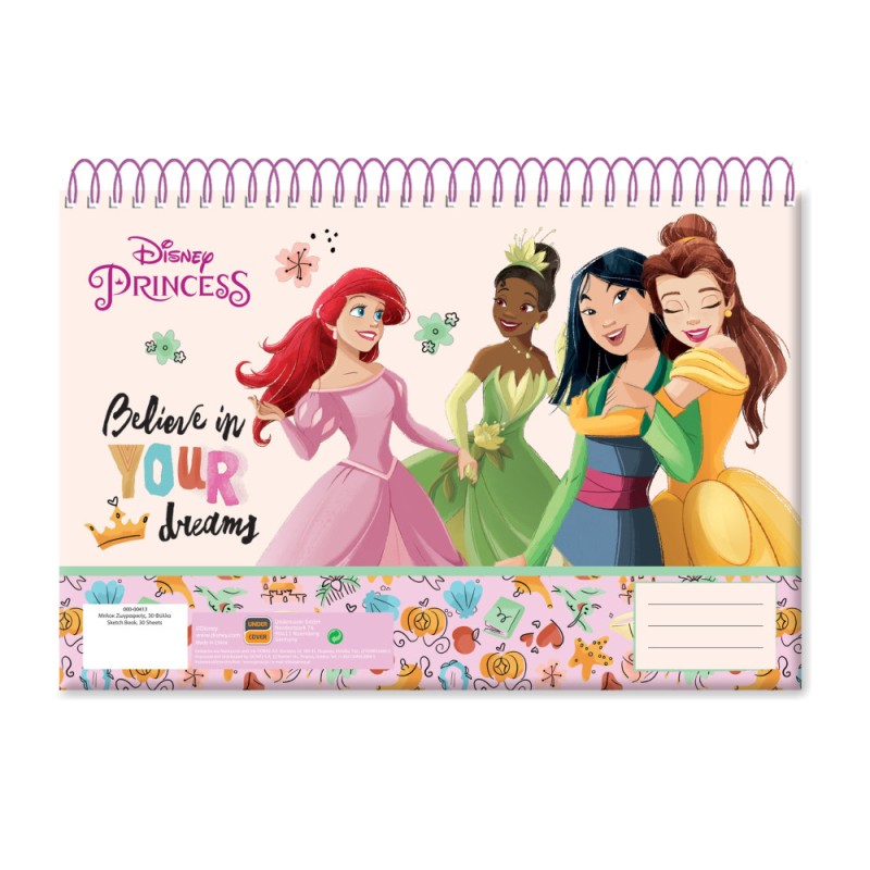 Disney Princess Made of Magic A/4 Spiral Sketchbook, 30 Sheets