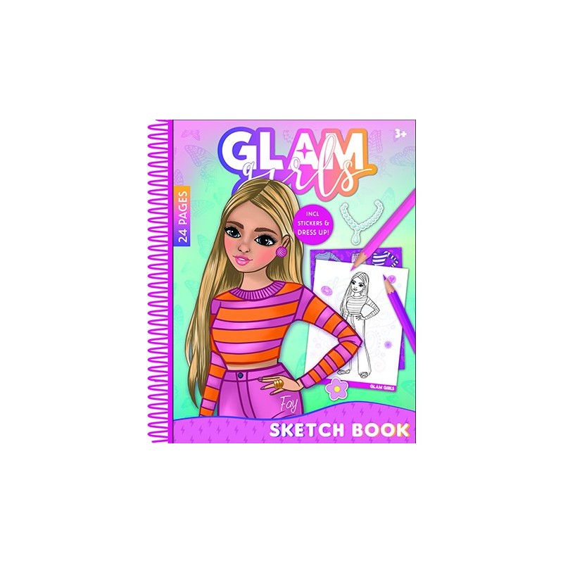 Girl Power Glam Girls Fay Spiral Sketchbook with 24 Sheets and Stickers