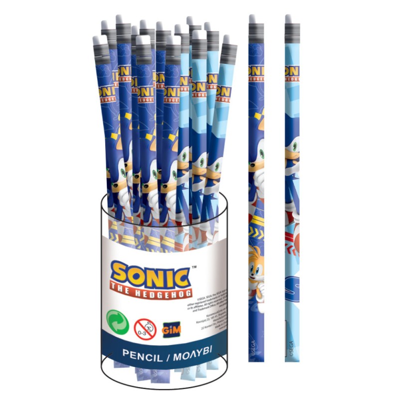 Crayon graphite HB Sonic the Hedgehog Rush avec extrémité en gomme