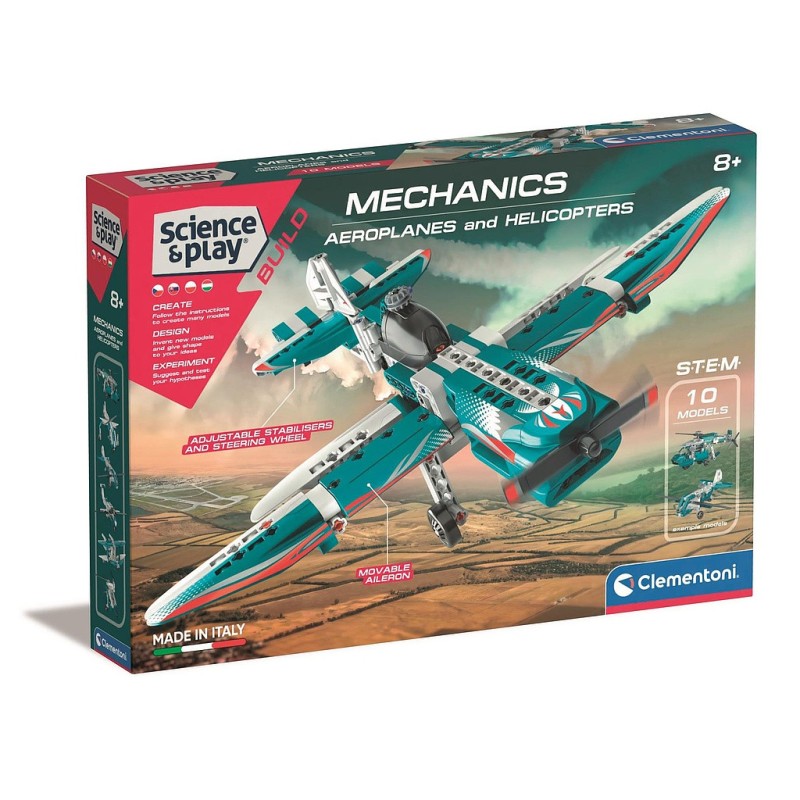 Jeu de construction 10 en 1 Mécanique de véhicules Avions et hélicoptères Clementoni