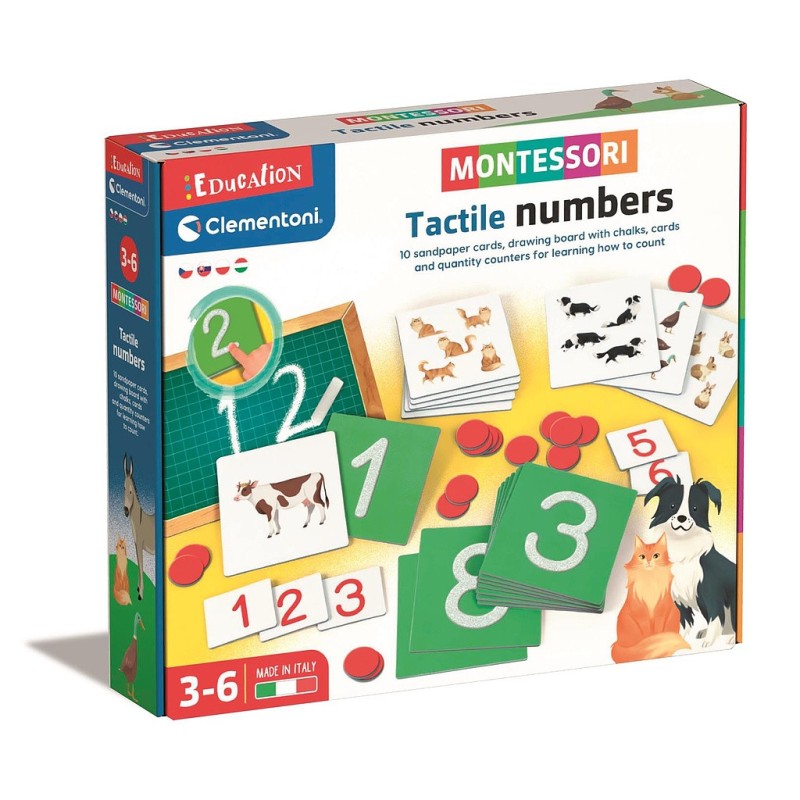 Jeu d'apprentissage et de développement des compétences tactiles avec les nombres d'animaux en couleur Clementoni