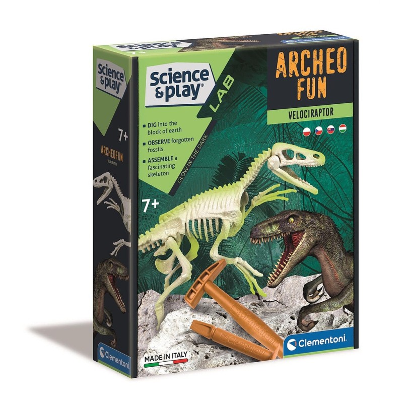 Kit d'excavation de vélociraptor lumineux Archeo Fun Dinosaur Clementoni