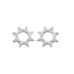 Victoria Silver Colored White Stone Sun Earrings