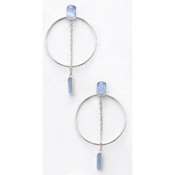 Victoria Silver Color Hoop Earrings with Blue Stones