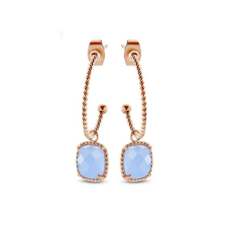 Victoria Rose gold blue stone earrings