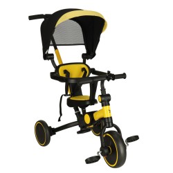 Tricycle yellow-black tricycle with a canopy