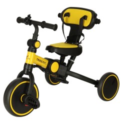 Tricycle yellow-black tricycle with a canopy