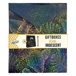 Coffret cadeau irisé de couleur avec feuilles vertes