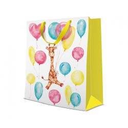 Sac cadeau en papier girafe avec ballon Animaux 26x33 cm