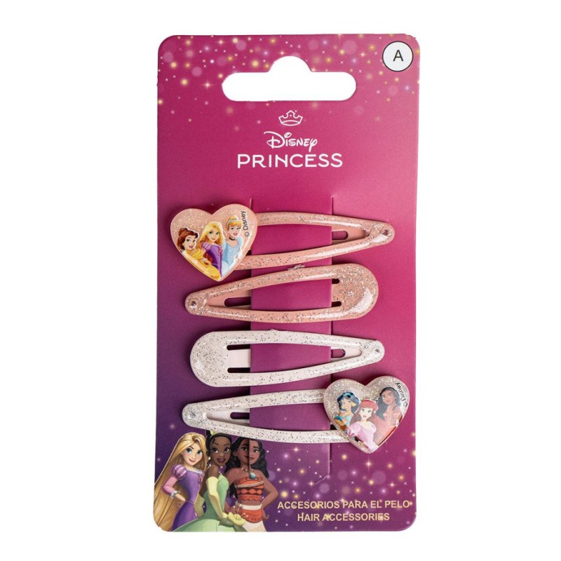 Lot de 4 pinces à cheveux en forme de cœur Disney Princess