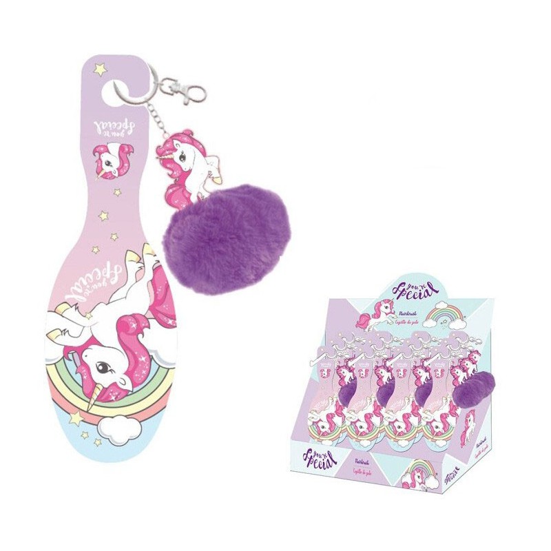 Mini brosse à cheveux spéciale licorne avec décoration pompon