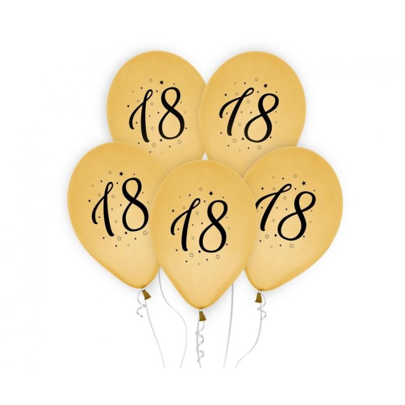 Happy Birthday Gold Gold Happy Birthday 18 Balloon, 5 pcs 12 inch (30cm)