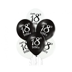 Happy Birthday Black White Happy Birthday 18 Balloons, 6 pcs 12 inch (30cm)