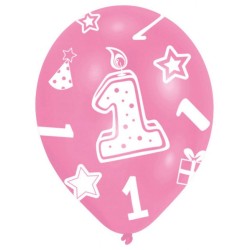 First Birthday Pink balloon, 6-piece 11 inch (27.5 cm)