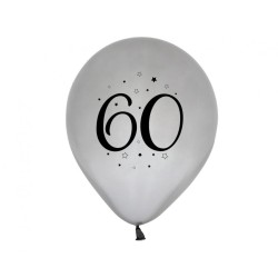 Happy Birthday Silver Silver Happy Birthday 60 Balloon, 5 pcs 30 cm (12 inch)