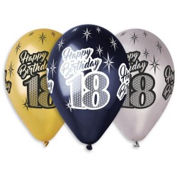 Happy Birthday Metallic Happy Birthday 18 Balloon, 6 pcs 12 inch (30 cm)