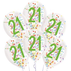 Ballon rempli de confettis « Happy Birthday 21 » avec gouttelettes d'anniversaire, lot de 6, 27,5 cm (11 po)