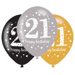 Ballon d'anniversaire doré « Happy Birthday 21 », lot de 6 pièces de 11 pouces (27,5 cm)