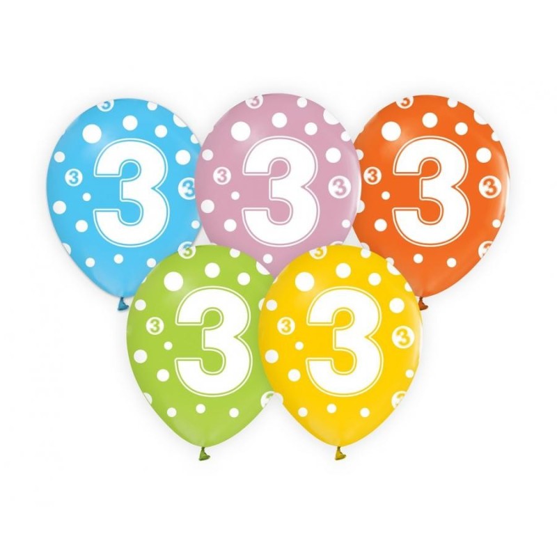 Ballons d'anniversaire Happy Birthday 3, 5 pièces 12 pouces (30 cm)